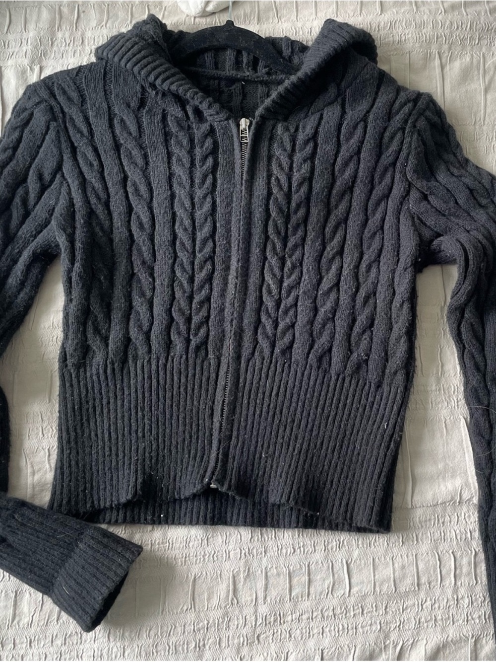 Cable Knit Zip zip up hoodie | Black | size S-L